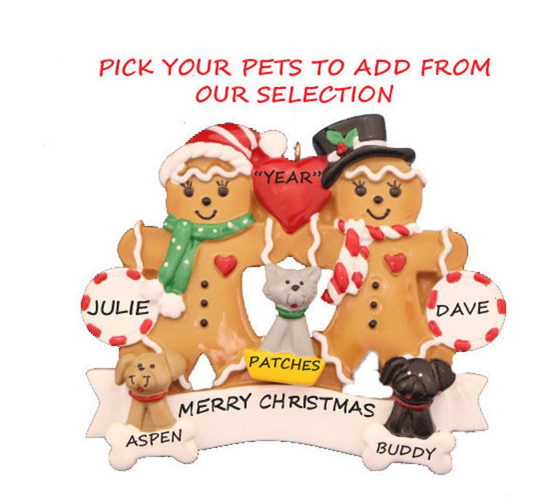 Personalized Gingerbread Couple Ornament With 3 Dogs or Cats Added ...