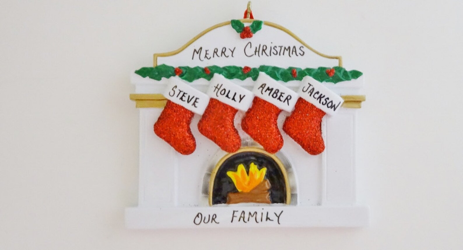 Personalized Fireplace Ornament With 4 Stockings Etsy
