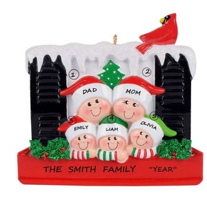 Personalized Family of 5 Looking Out Window Christmas Ornament - Family of 5 Home Personalized Ornament - Christmas Ornament for 5