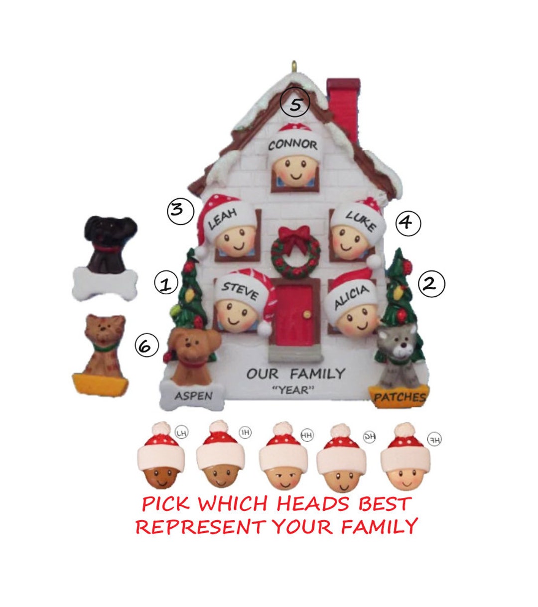 Personalized Family of 5 Home Ornament With 2 Dogs or Cats Added -5 ...