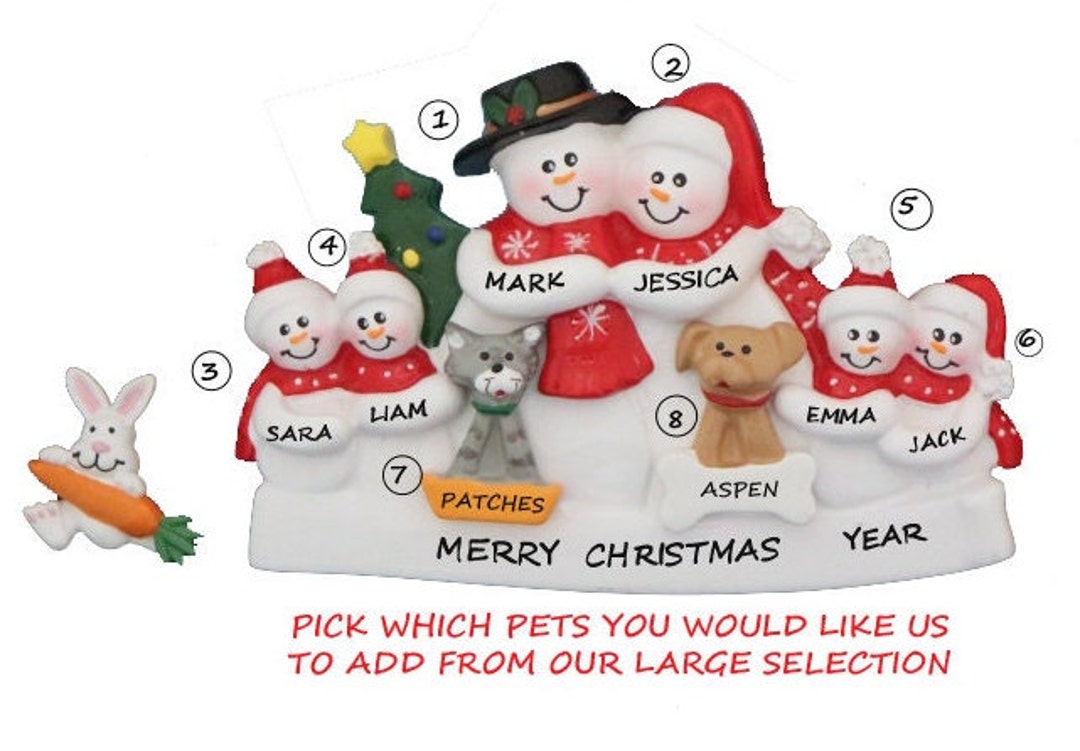 Family of 6 Personalized Ornament With 2 Pets-family of Six ...