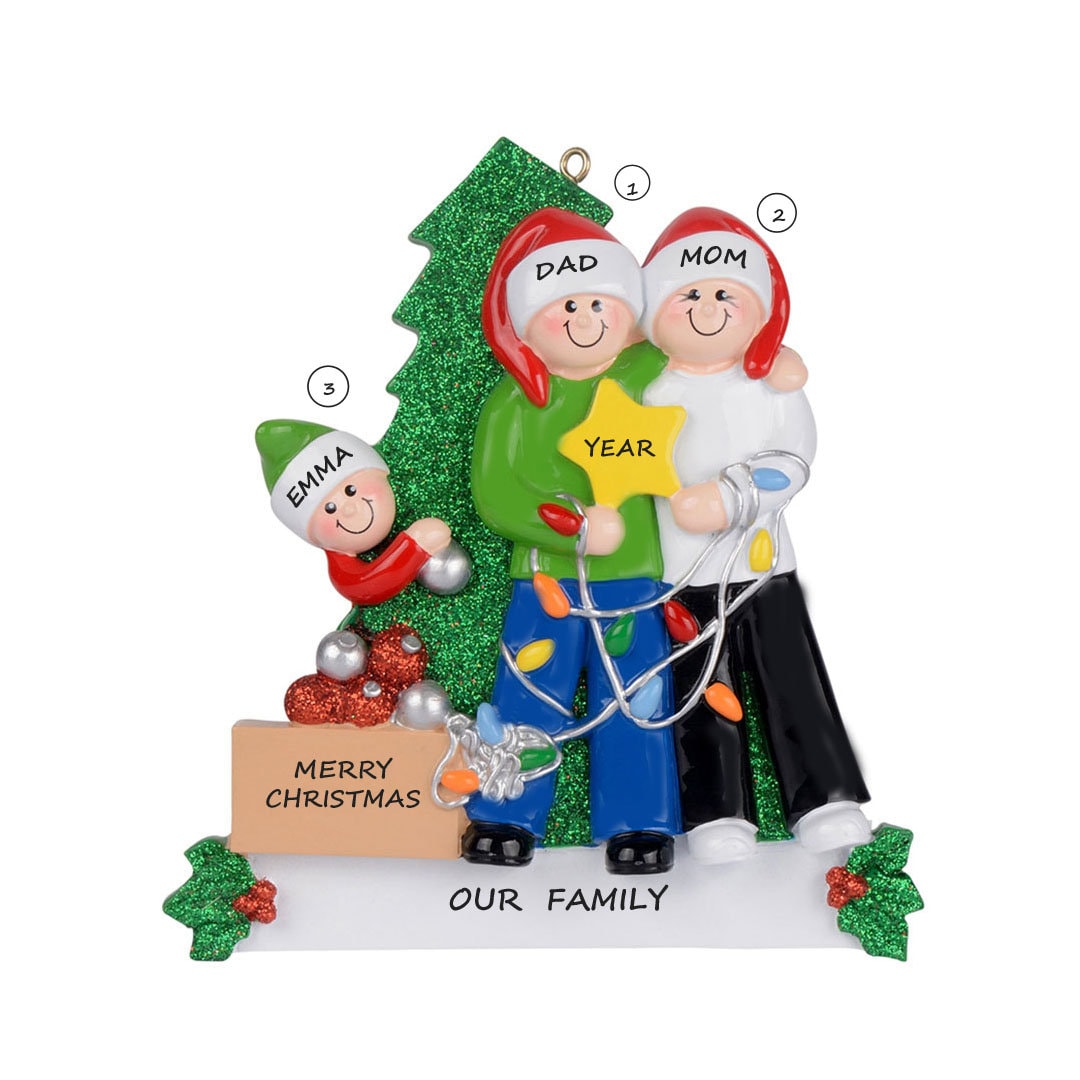 Family of 3 Personalized Ornament Decorating Christmas Tree - Family of ...