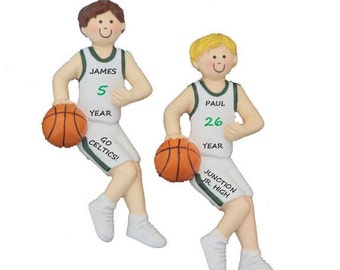 Personalized Male Basketball Player Ornament - Boy Basketball Player Ornament with Red - Blue or Green Team Uniform