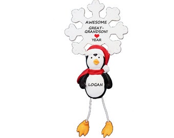 Penguin Ornament for an Awesome Great-Grandson - Ornament for Awesome Great-Granddaughter - Personalized Ornament for Penguin Lover