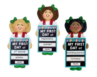 First Day of School Personalized Ornament - Preschool, Kindergarten, 1st Grade First Day of School Personalized Ornament