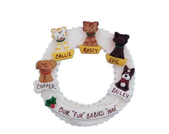 Personalized 5 Custom Pets Christmas Ornament - 5 Dogs, Cats, Gerbils, Bunnies, Lizards, Birds, Hamsters - My Furry Family