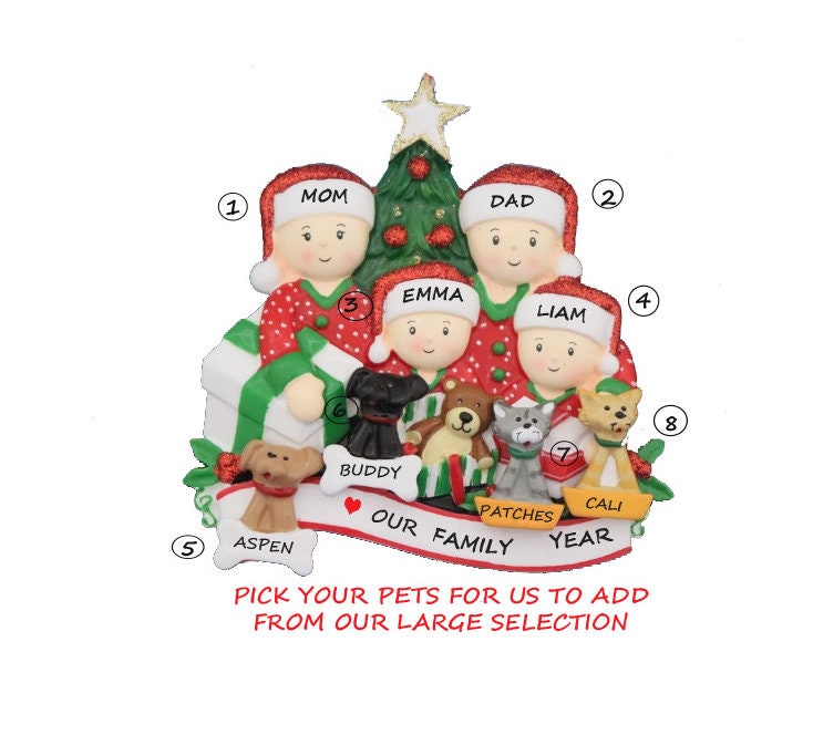 Personalized Family of Four With 4 Dogs Cats or Bunnies Added | Etsy