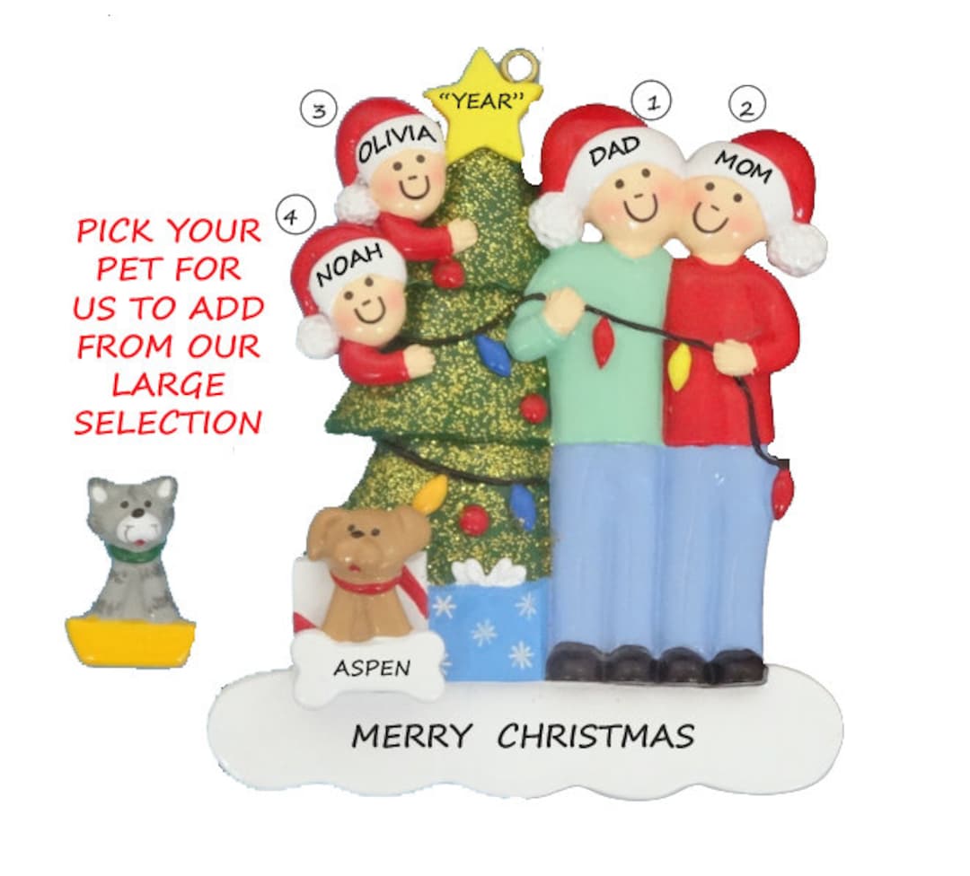 Family of 4 Personalized Ornament With Custom Dog Added -family of 4 ...