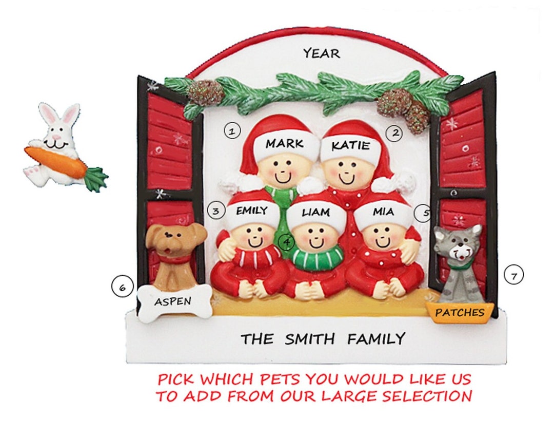 Personalized Family of 5 in Window Ornament Waiting for Snow With 2 ...