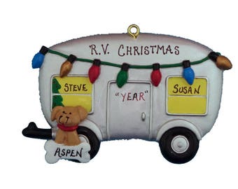 Personalized RV Camping Ornament with Dog - Happy Campers Personalized Ornament with A Custom Pet Added