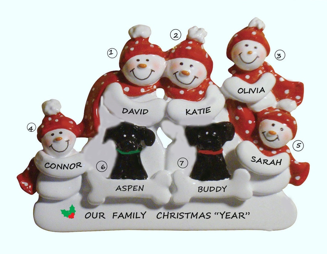 Personalized Family of 5 Ornament With 2 Dogs - Personalized Family of ...
