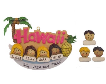 Hawaii Vacation for 4 Friends or Family of 4 Hawaii Vacation  Custom Personalized Ornament - Trip to Hawaii Group or Family of 4