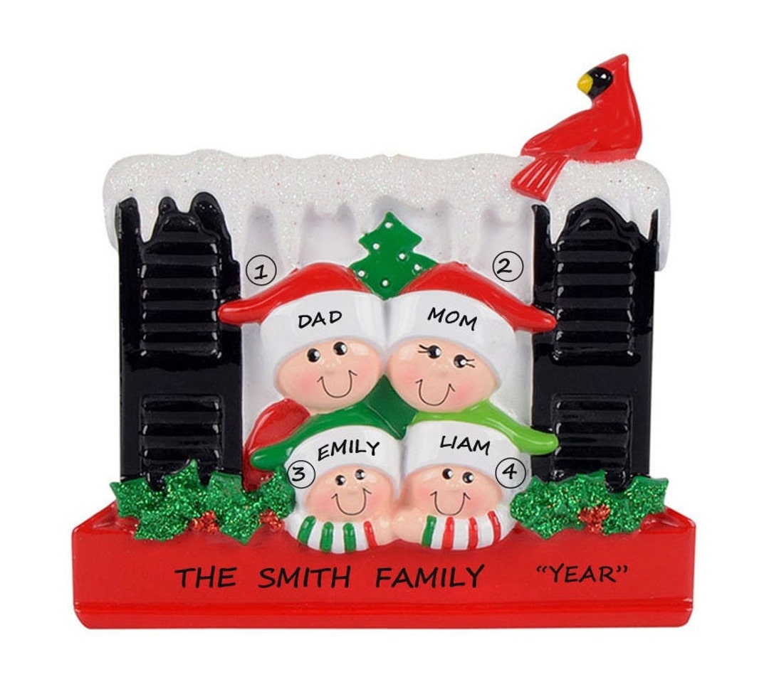 Personalized Family of 4 Looking Out Window Christmas Ornament - Family ...