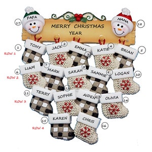 Family of 18 Stockings Personalized Christmas Ornament Personalized Ornament for a Group of 18 -Personalized 16 Grandkids Christmas Ornament