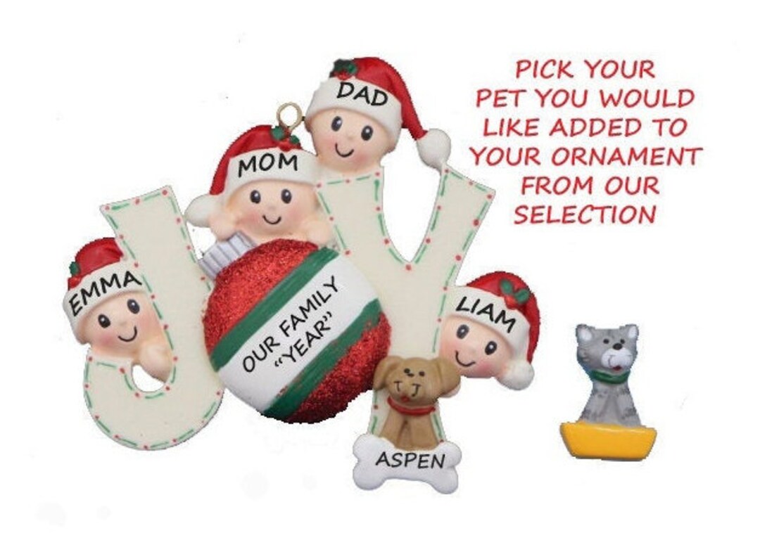 Joy Family 4 Personalized Ornament With Dog or Cat Added - Family of ...