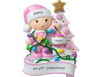 Child Decorating Christmas Tree Personalized Ornament/ Baby's 2nd Christmas Ornament/ Toddler Christmas Ornament/ Young Child Ornament