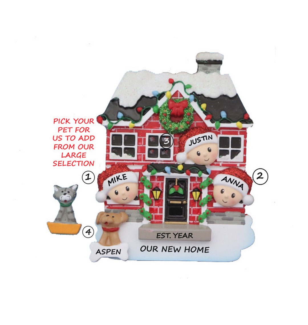 Personalized Family of 3 Home Ornament W/ Dog, Cat or Bunny Added - 3 ...