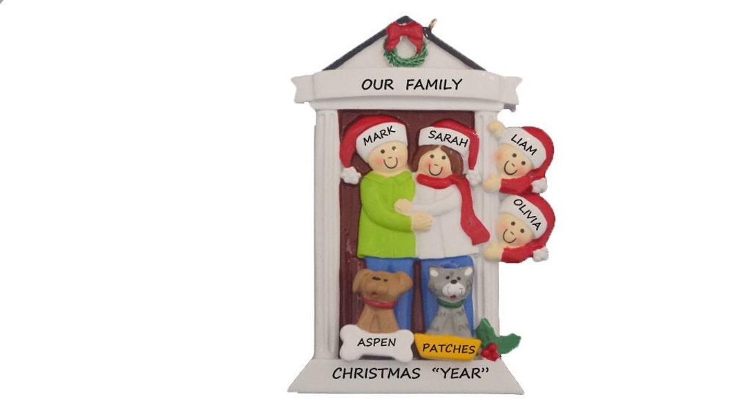 Door Family of 4 With 2 Dogs or Cats Personalized Christmas Ornament ...