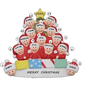 Personalized Family of 14 - Personalized Free - Personalized Family of 12 Grandkids with Grandparents Christmas Ornament