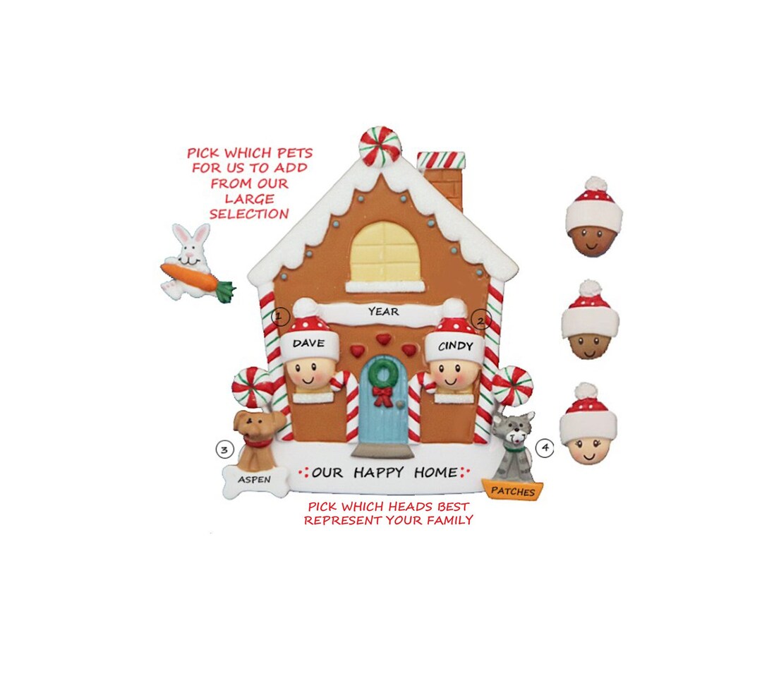Gingerbread House Couple's Ornament With Two Pets - Home Sweet Home ...