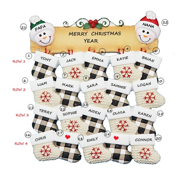 Family of up to 22 Stockings Personalized Christmas Ornament Personalized Ornament for a Group of 22 -Personalized Up to 20 Grandkids