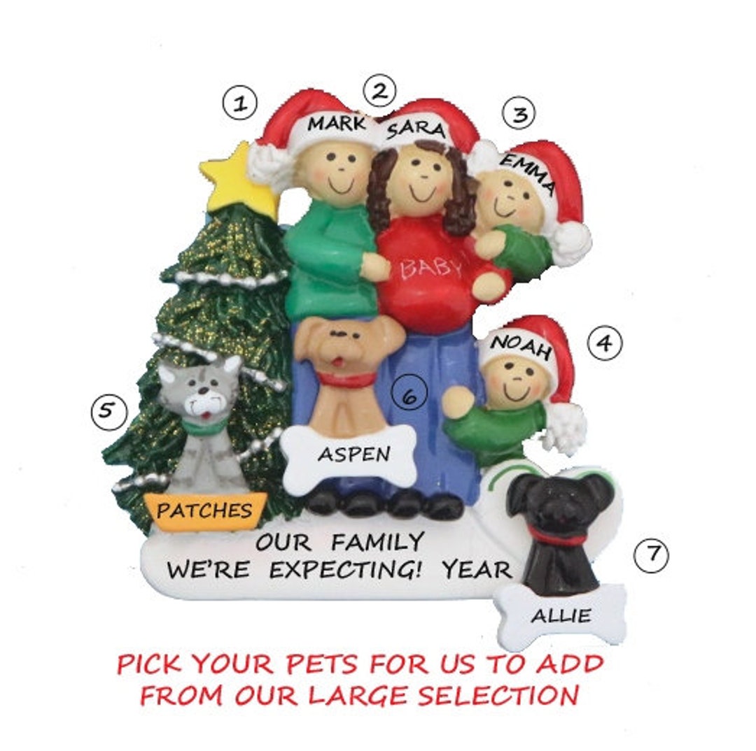 Expecting Family of 4 With 3 Dogs Personalized Christmas Ornament ...