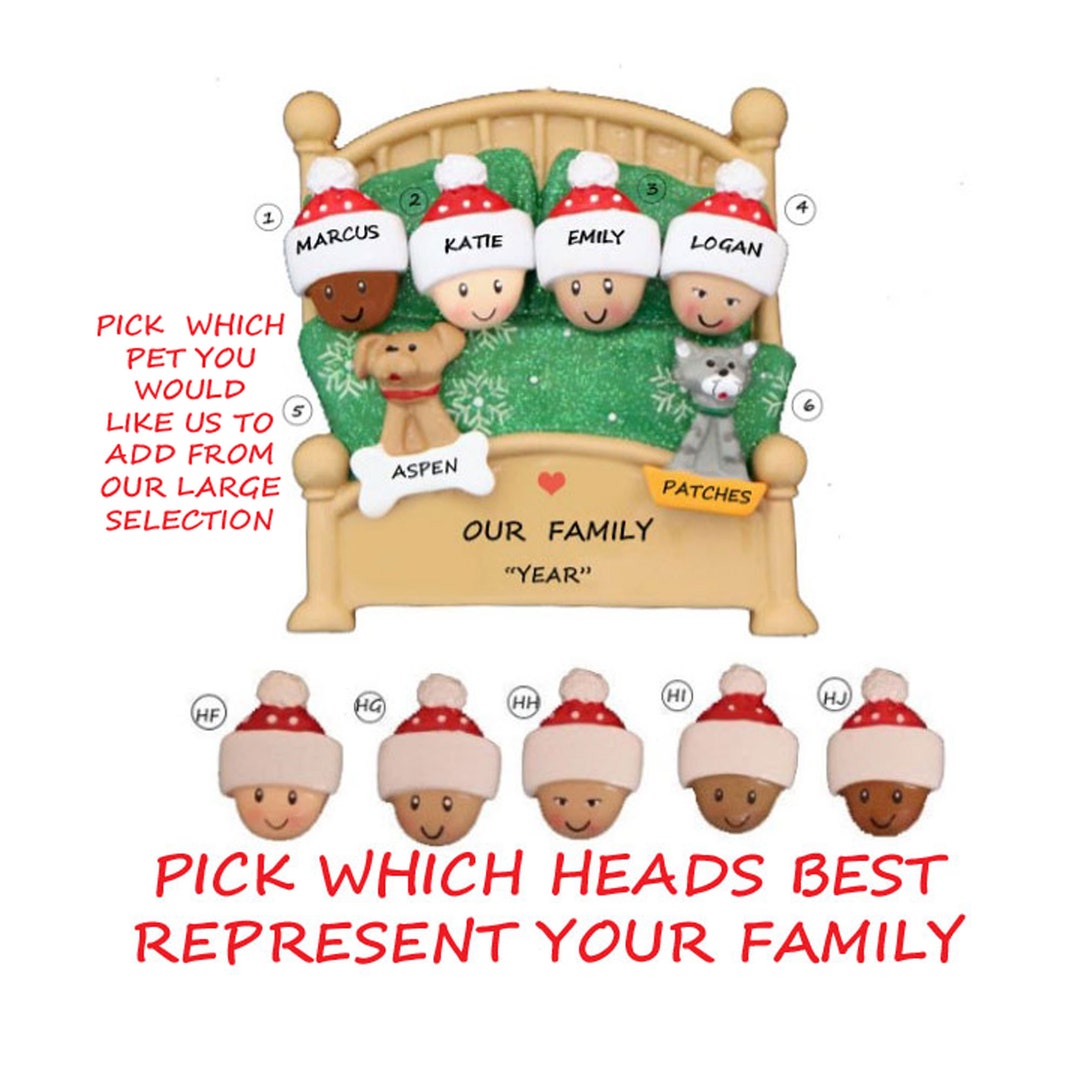 Personalized Family 4 Snuggled in Bed With 2 Dogs or Cats Added ...