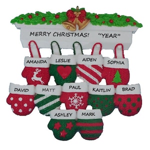 Family of 11 Mittens Personalized Christmas Ornament -Personalized Ornament for a Group of 11 - Personalized 11 Grandkids Christmas Ornament
