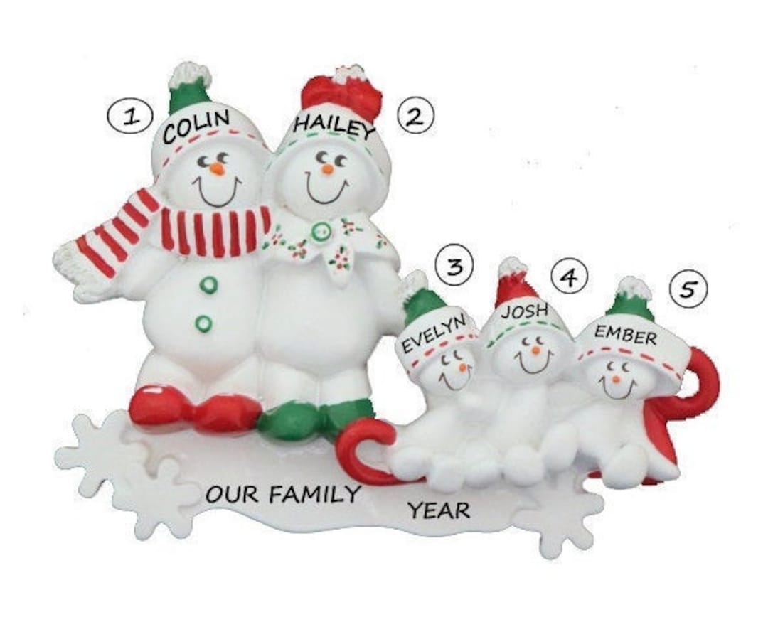 Snow Family of 5 Christmas Together Personalized Ornament - Snow Family ...
