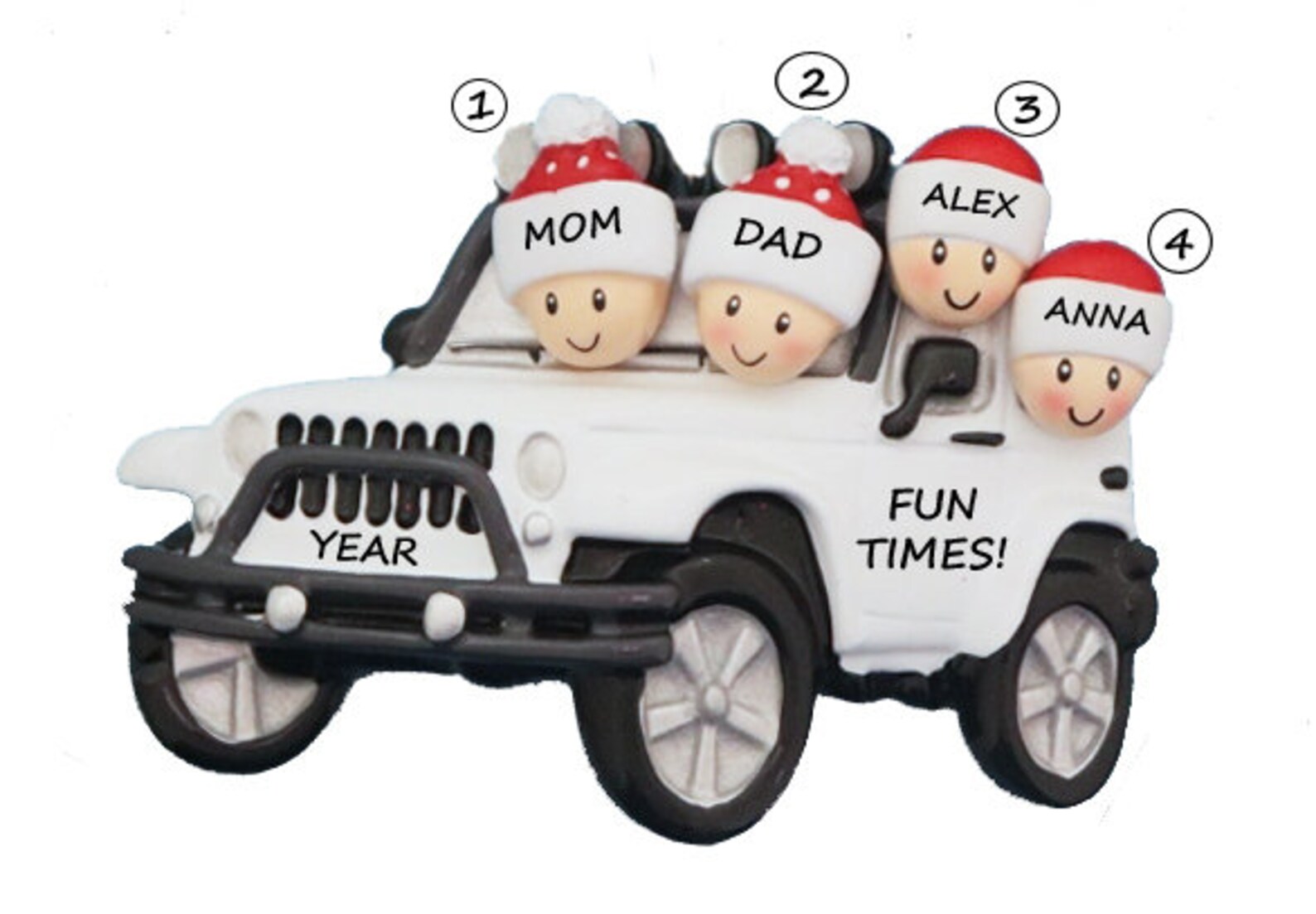 Family 4 White Jeep Personalized Ornament 4 Wheeling Etsy