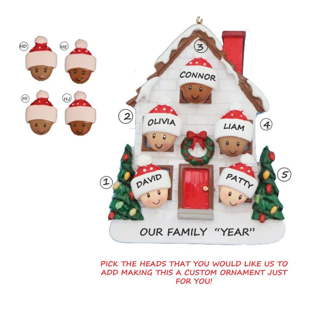 Personalized Ornament Bi-racial Family 5 House - Custom Ethnicities ...