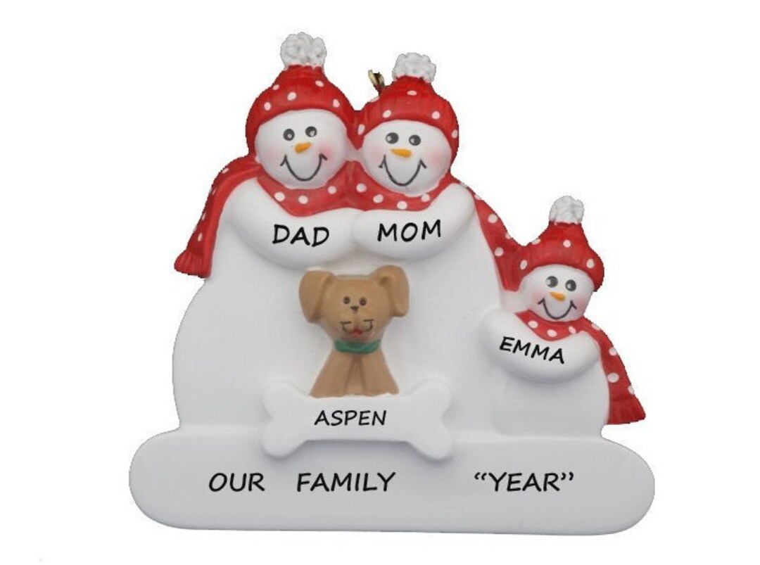 Family of 3 Personalized Christmas Ornament With Tan Dog - Personalized ...
