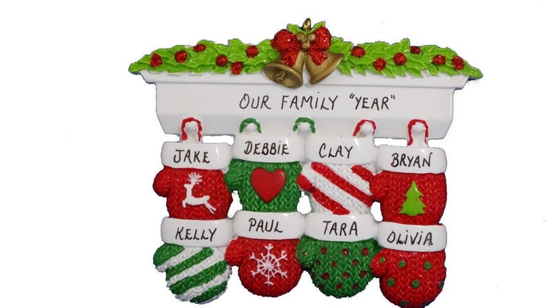 Personalized Family of 8 Personalized Christmas Ornament Personalized 8 Mittens Mantel Ornament