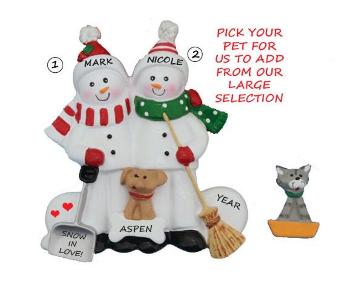 Personalized Shoveling Snow Couple Christmas Ornament With 1 Custom Dog ...