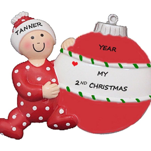 Personalized Baby Boys 2nd Christmas Ornament - Baby Girls 2nd Christmas Ornament - Unisex Baby's Second Christmas Ornament