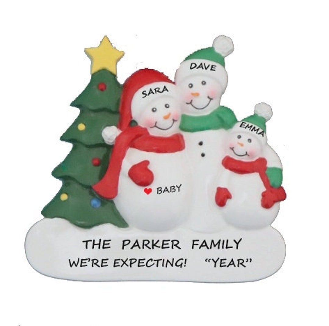 Personalized Expecting Snow Couple With 1 Child Christmas Ornament ...