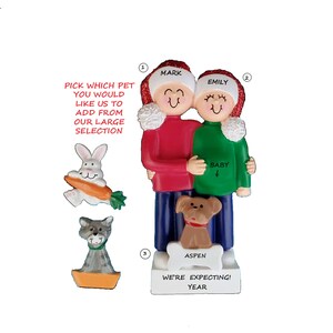Expecting Couple Ornament with Dog or Cat Added - Expecting Couple Personalized Ornament with Custom Pet Added-Pregnant Couple