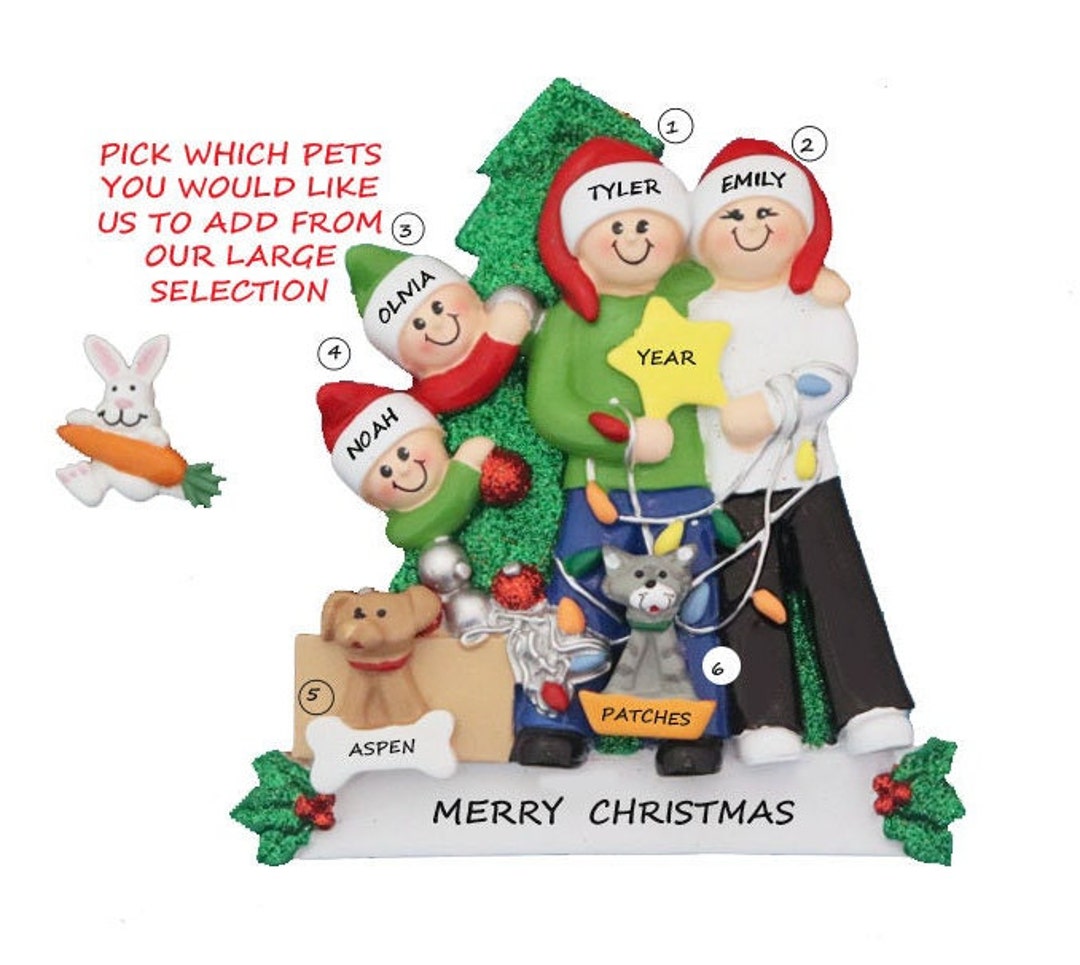 Family of 4 Personalized Ornament With 2 Custom Dogs Added -family of 4 ...