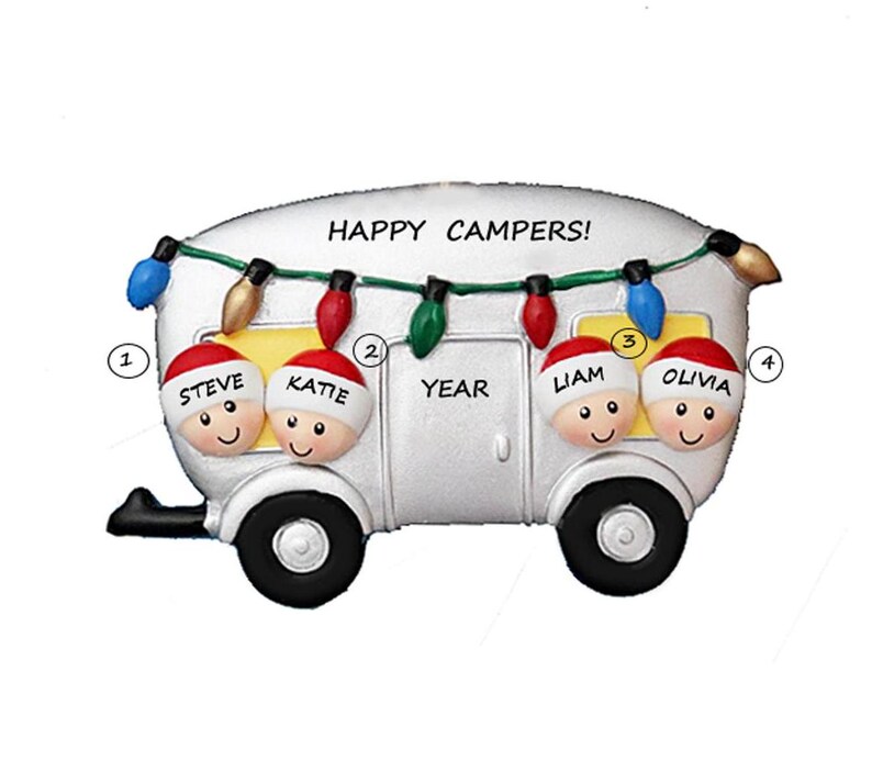 Personalized Family of 4 Loving RV Camping Ornament 4 Happy Campers
