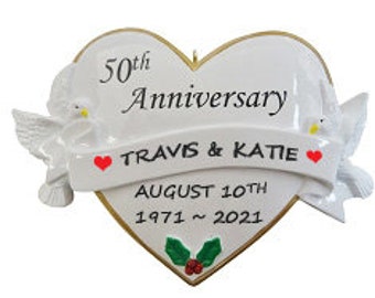 50th Wedding Anniversary Heart Ornament - 50th Wedding Anniversary Personalized Ornament - Cheers to 50 Years Celebration