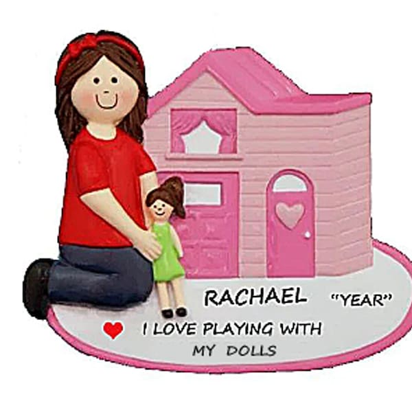 Girl Playing with Dolls Personalized Ornament - Girl Loves Playing with her Dolls and Doll house Christmas Ornament