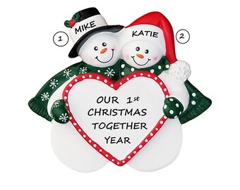 Personalized Snow Couple With Heart Christmas Ornament - Our 1st Christmas Ornament - Custom Personalized Snow Couple Ornament