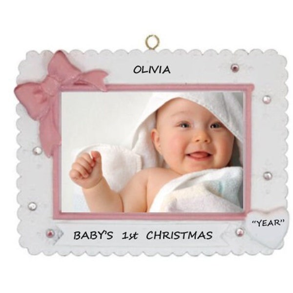 Babys 1st Christmas  Picture Frame Ornament - Personalized Babys 1st Ornament Frame - Photo Frame Baby Christmas Ornament