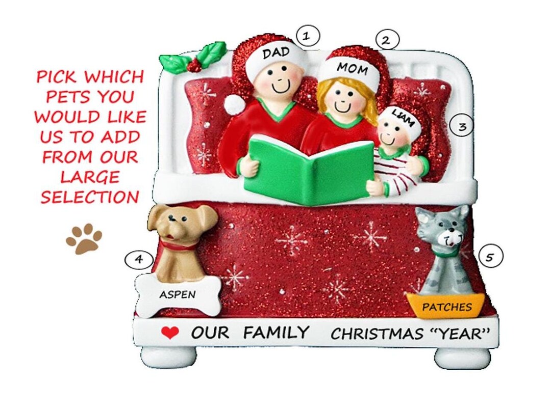Personalized Family 3 Snuggled in Bed Reading A Book With 2 Dogs or ...