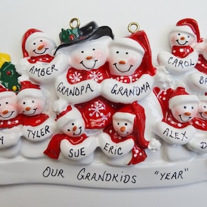 Personalized Snow Family of 11 Ornament - Personalized Free - Personalized Family of 11 Christmas Ornament