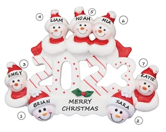 Personalized Family of 7 Dated 2023 Ornament-Family of 7 Personalized Christmas Ornament-Snowman Family of Seven Personalized Ornament