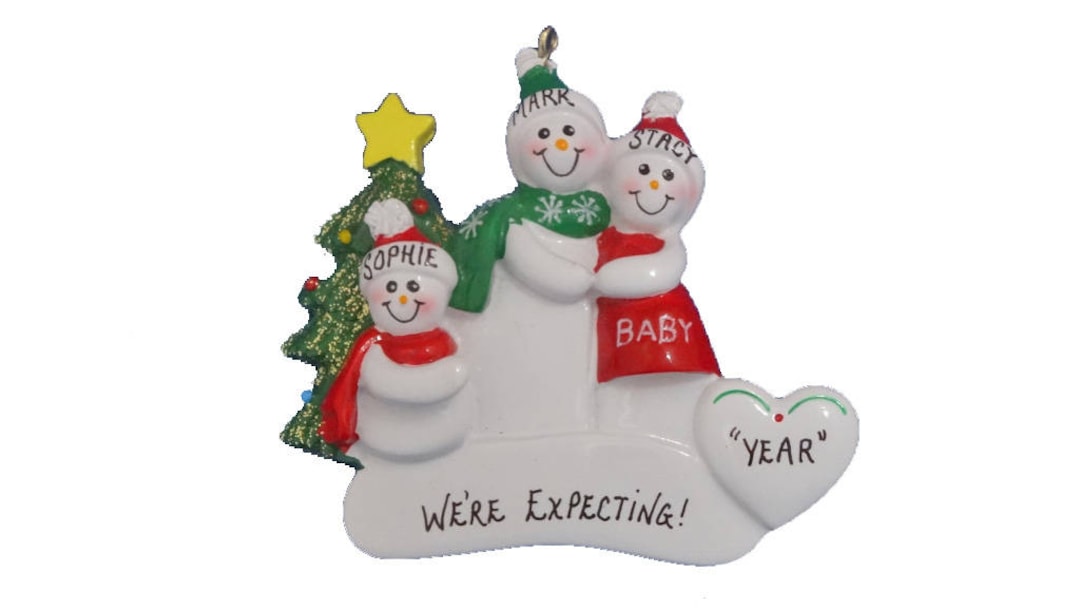 Expecting Snow Family of 3 Personalized Christmas Ornament - Waiting ...