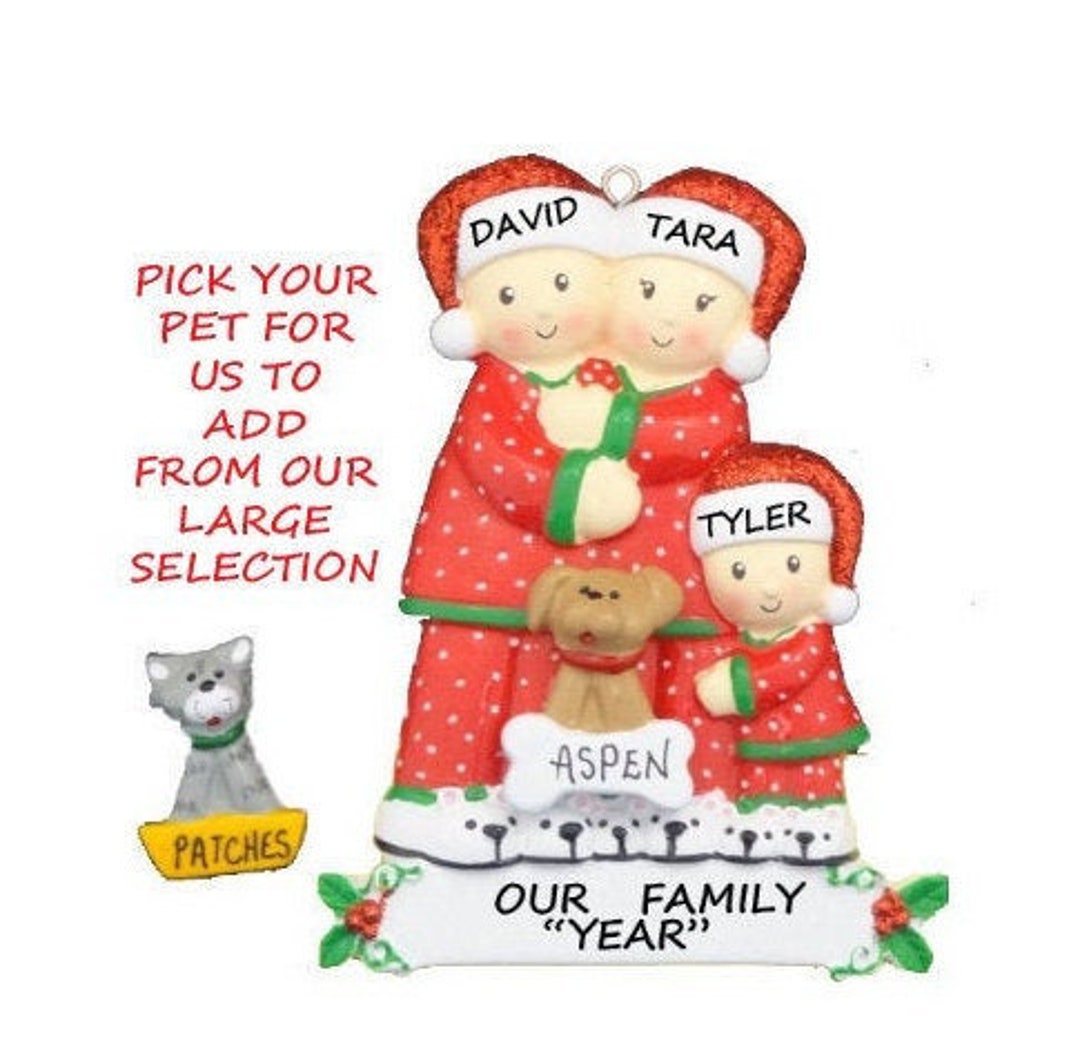 Personalized Family of 3 Ornament With Custom Dog, Cat or Pet Rabbit ...