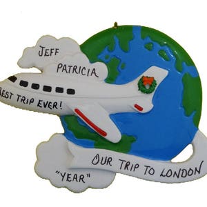 Personalized World Traveler Ornament - Personalized Vacation Trip Ornament - Vacation Travels in Airplane Personalizaed Ornament