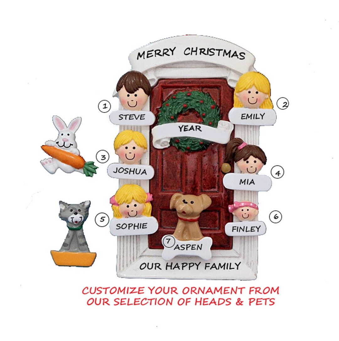 Personalized Ornament Front Door Family of 6 With Cat, Dog, Bunny or ...